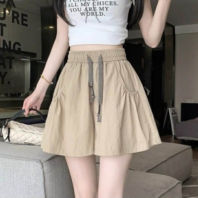 High-waisted casual wide-leg drawstring short pants